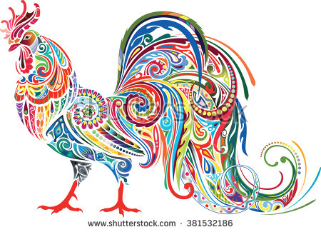cock, isolated, decoration, bird, green, flowers, floral, white
