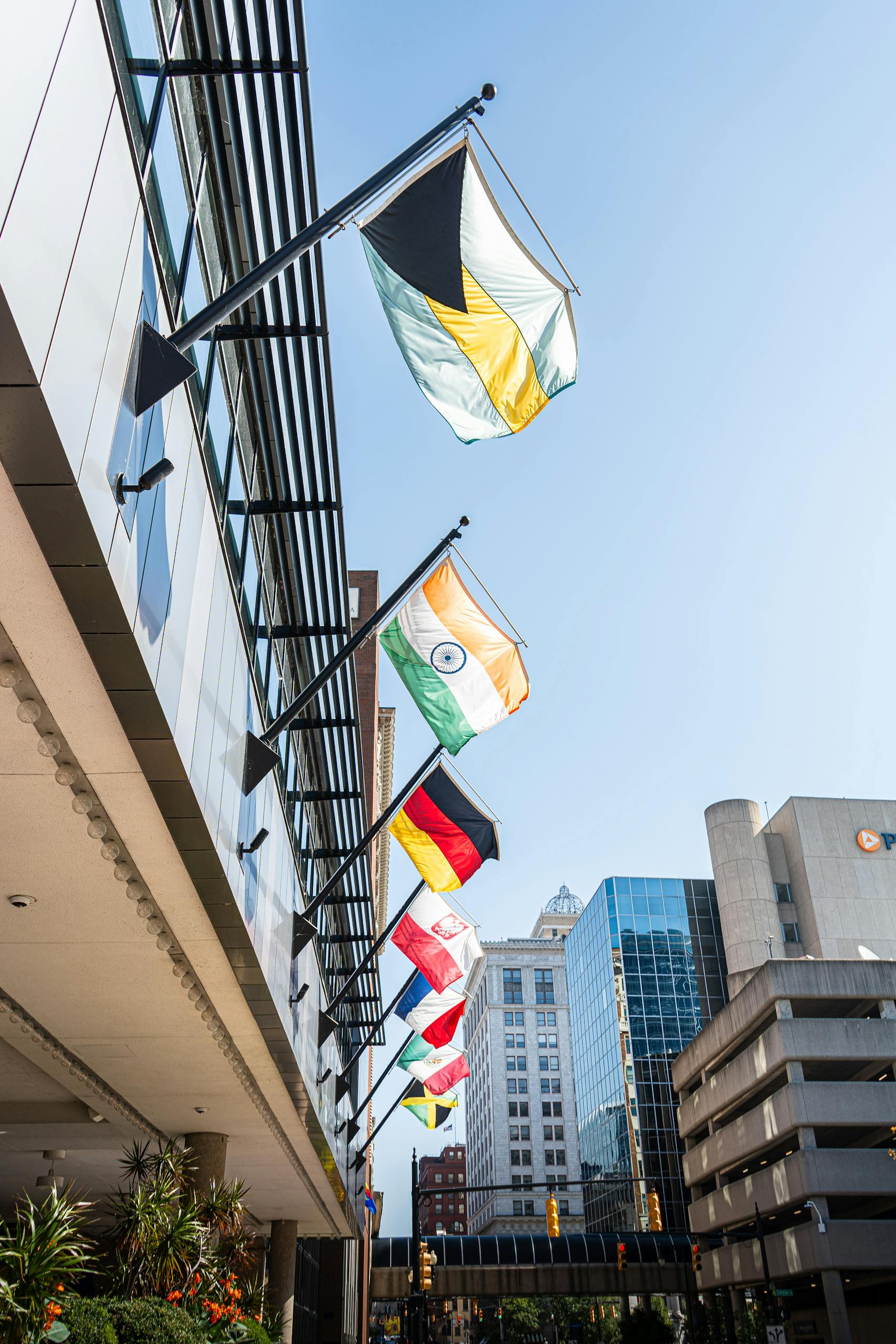 BRICS Signals Edition 8 Street view of international flags in Grand Rapids, Michigan, USA.