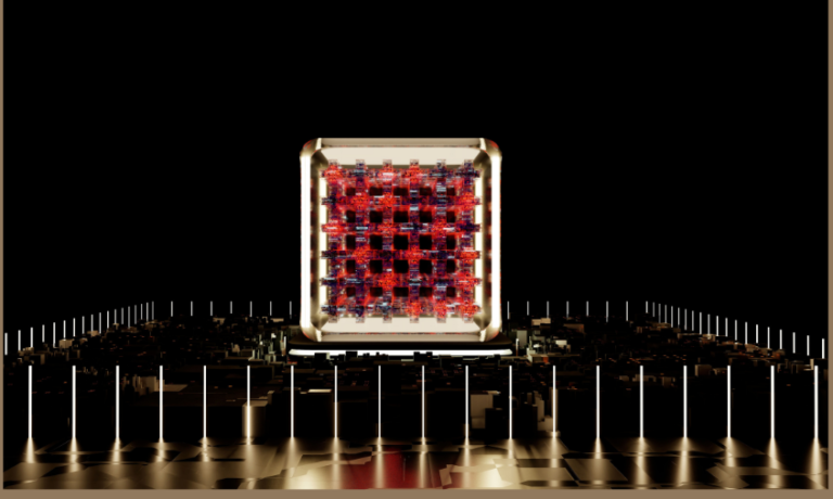 A luminous, futuristic quantum‑processing core with glowing blue pathways and distributed nodes, symbolizing the Exodus shift from centralized governance to adaptive, networked systems.